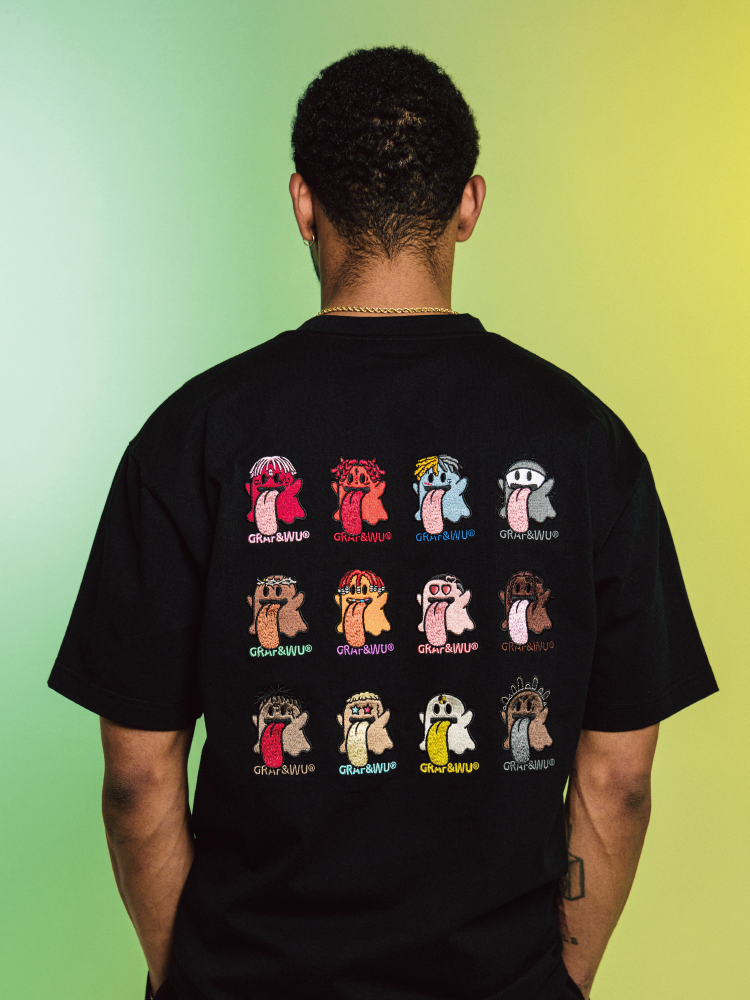 GRAF&WU T-Shirts Rapper Boo Ghost Short-Sleeved 12 Cute Ghosts 2.0 Embroidered Short Sleeve Men Cotton T-Shirt