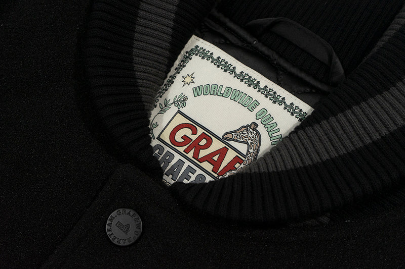 GRAF&WU Jazz Cute Ghost Leather Sleeved Wool Vintage Baseball Jacket