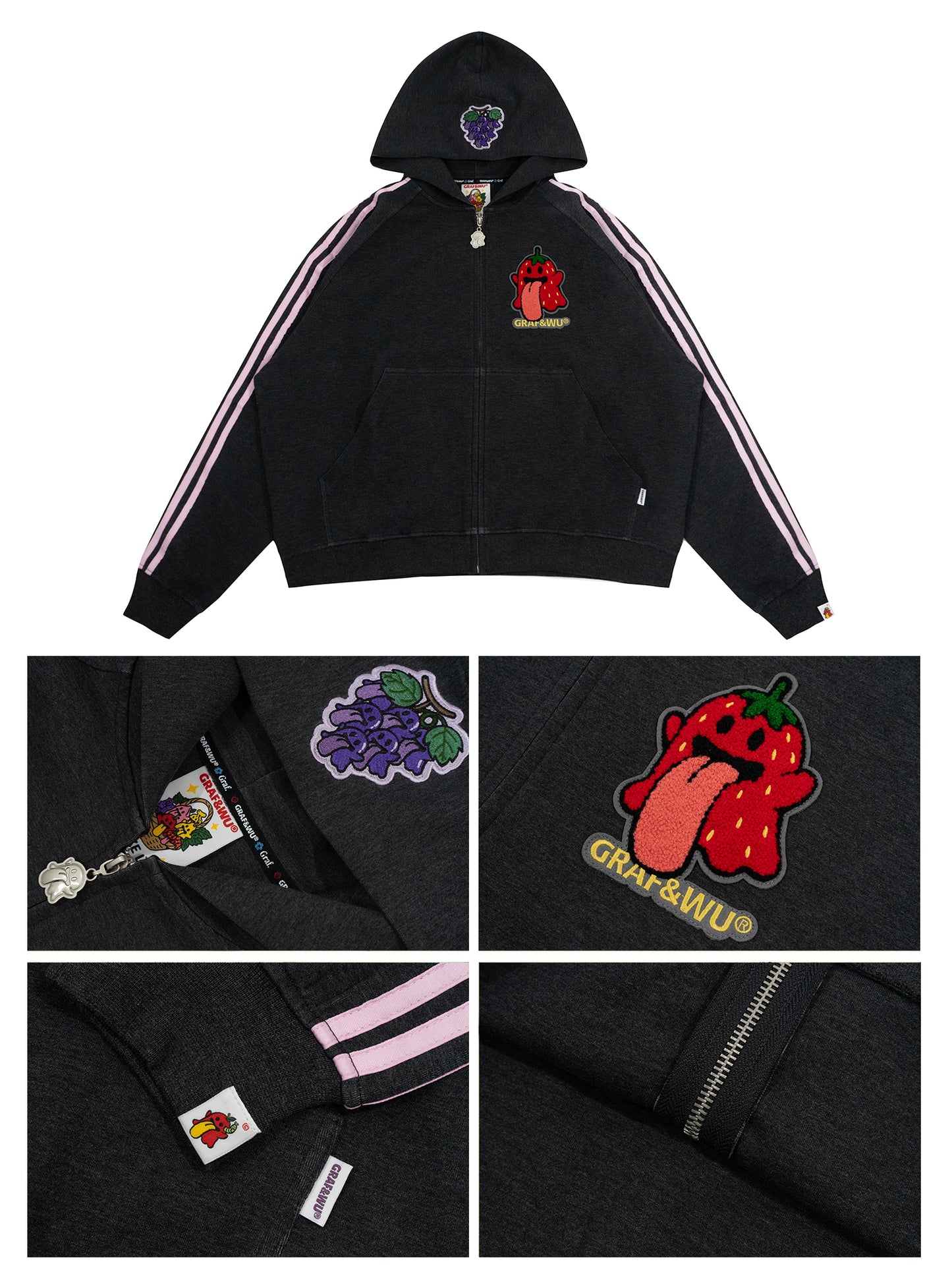 GRAF&WU Fruit Party Peach Lychee Banana Cute Ghost Thin Zip-up Hoodie