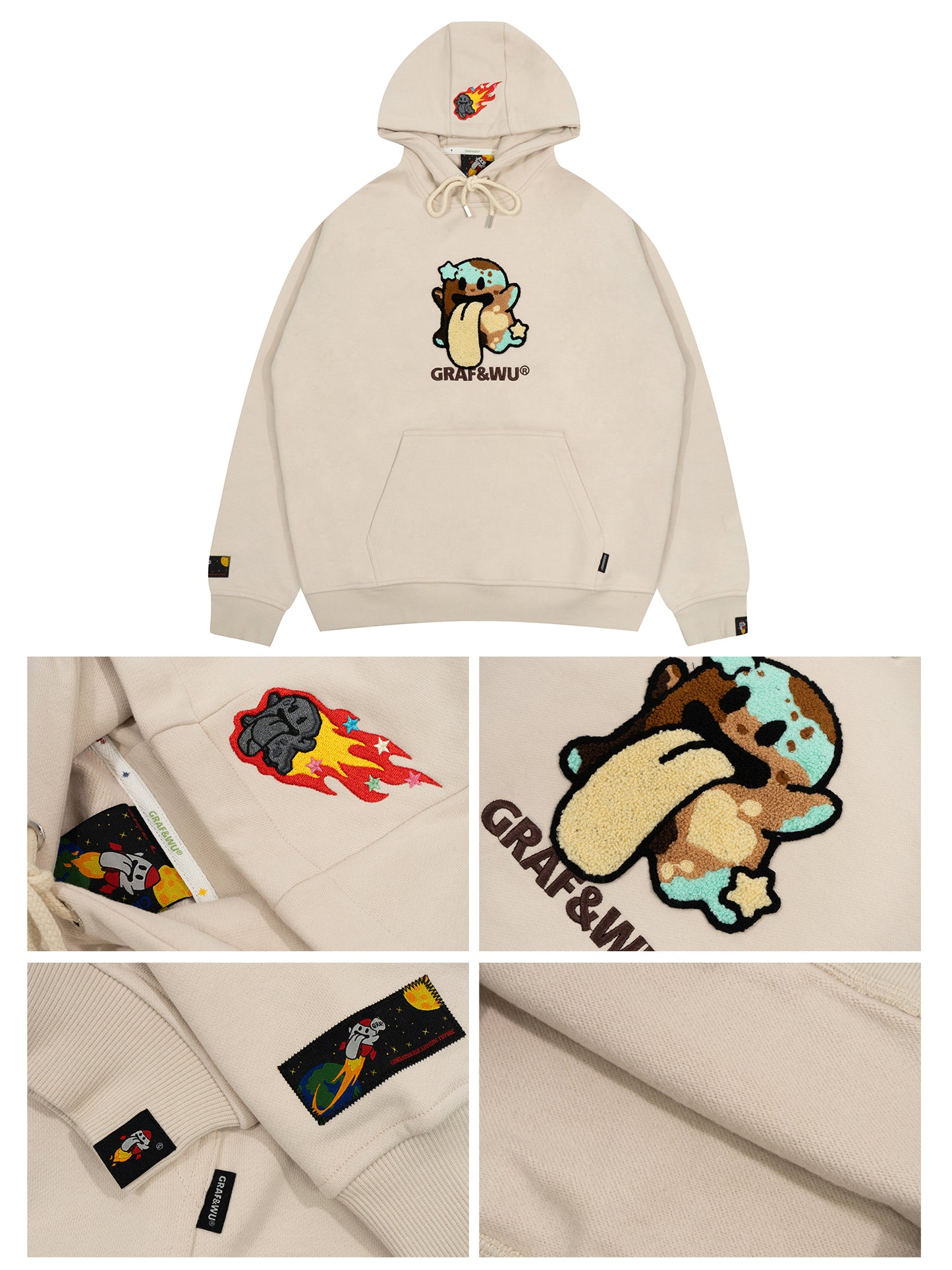 GRAF&WU Solar System Toweling Embroidery Planets Cute Ghost Hoodie