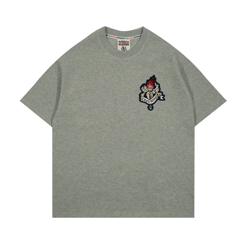 GRAF&WU T-Shirts University Knowledge Torch Element Embroidery Design Short-Sleeved Street Simple Style Short Sleeves Men Women Casual T-Shirt