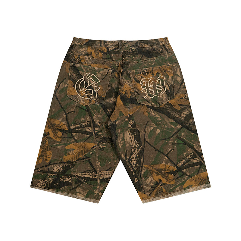 GRAF&WU Shorts Tree Branch Camouflage Ripped Pants Metal Copper Label Ak47 Angel Giraffe Lumberjack Shorts Casual Hip Hop Cargo Shorts
