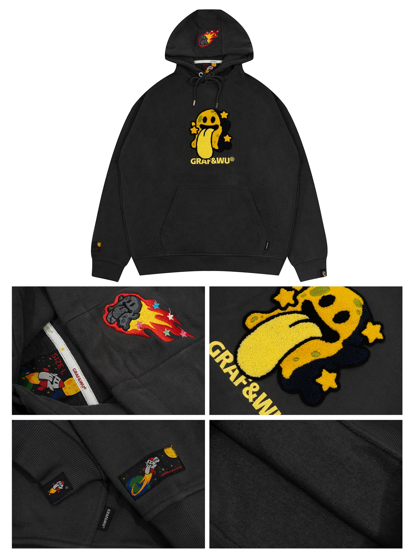 GRAF&WU Solar System Toweling Embroidery Planets Cute Ghost Hoodie