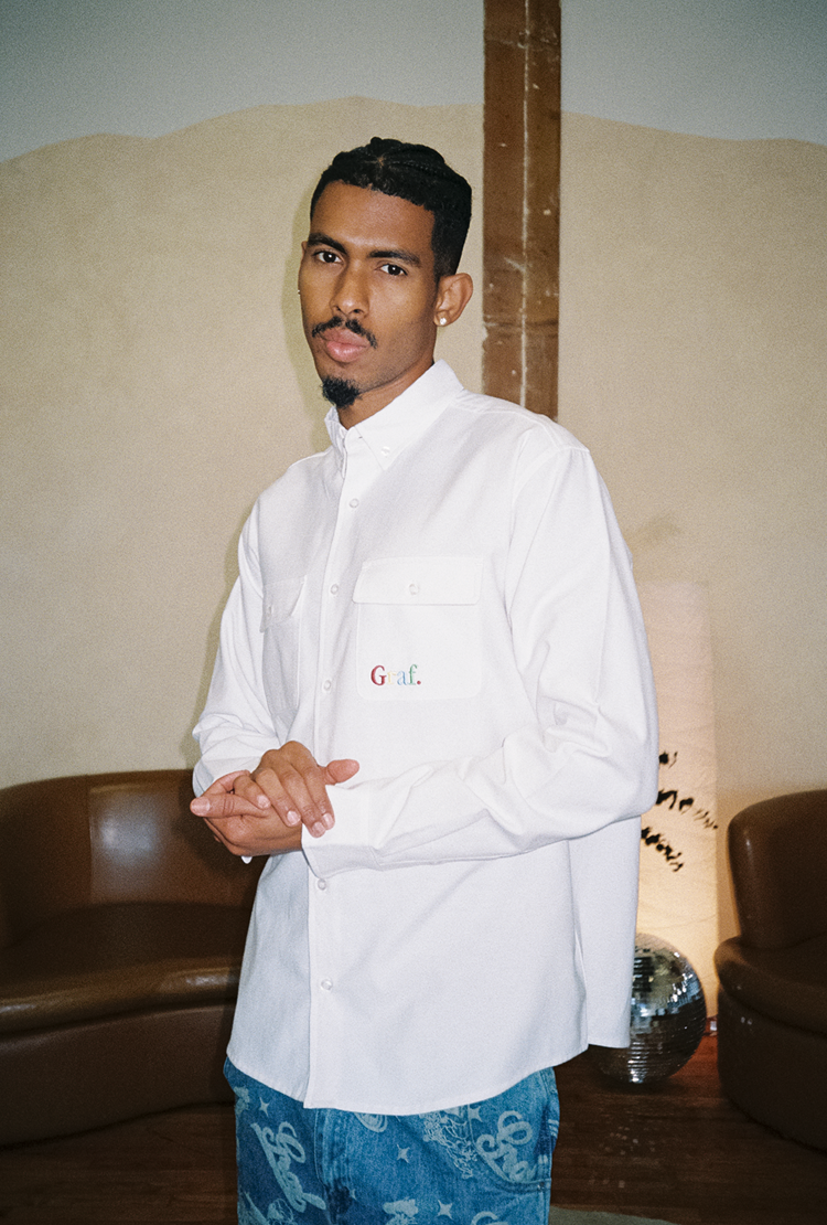 GRAFWU Brand Gradient Letter Embroidery Oxford Shirt