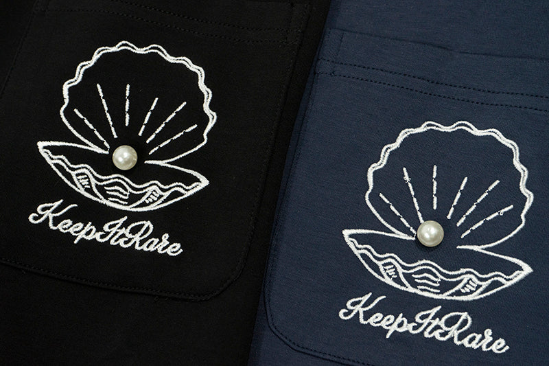 GRAF&WU【A Pearl】T-Shirts Opened Shell Pearl Fashion Short Sleeves Embroidery Pattern Short Sleeve Small Pocket Detail Design Tees Summer T-Shirt