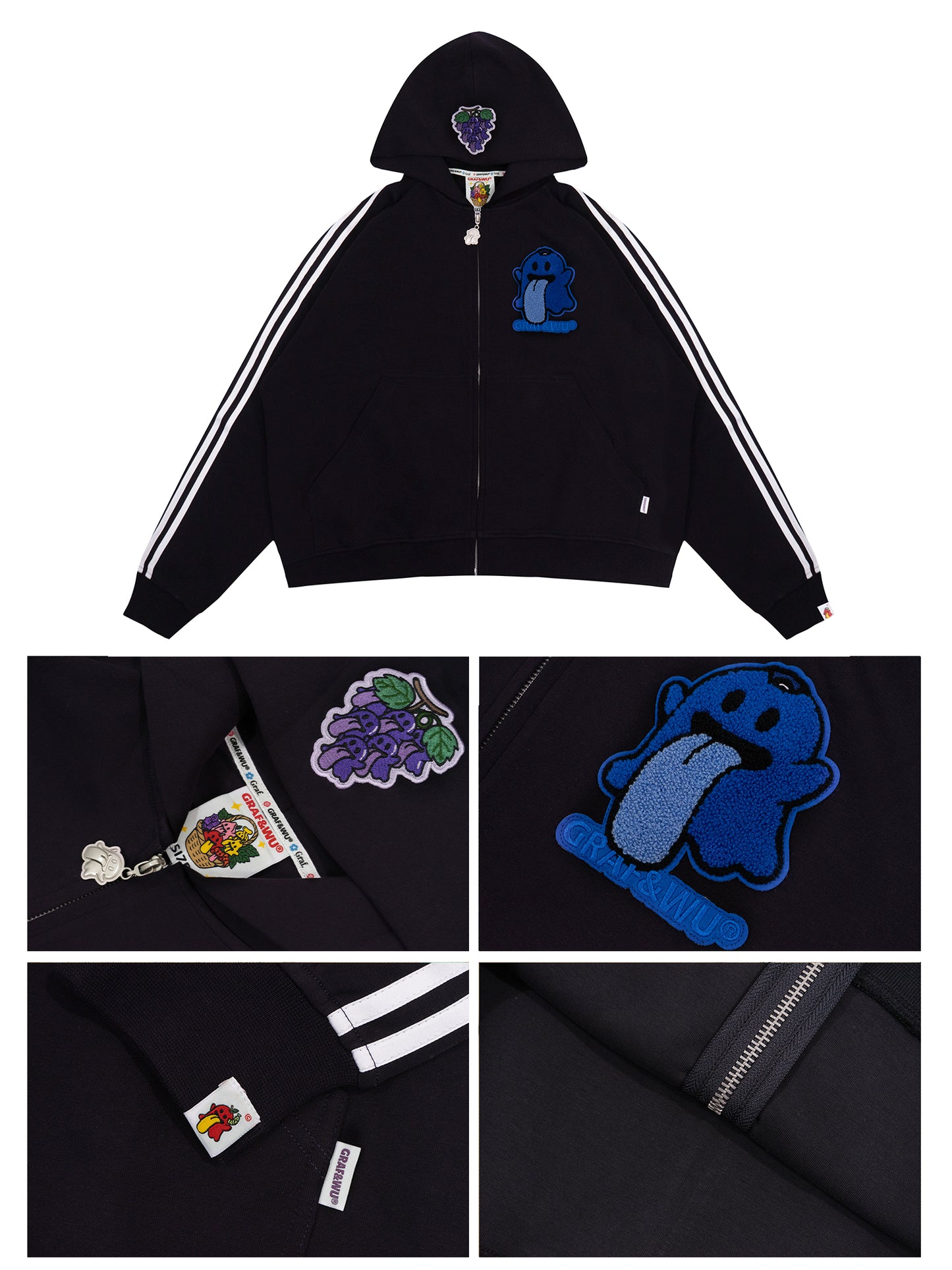 GRAF&WU Fruit Party Peach Lychee Banana Cute Ghost Thin Zip-up Hoodie