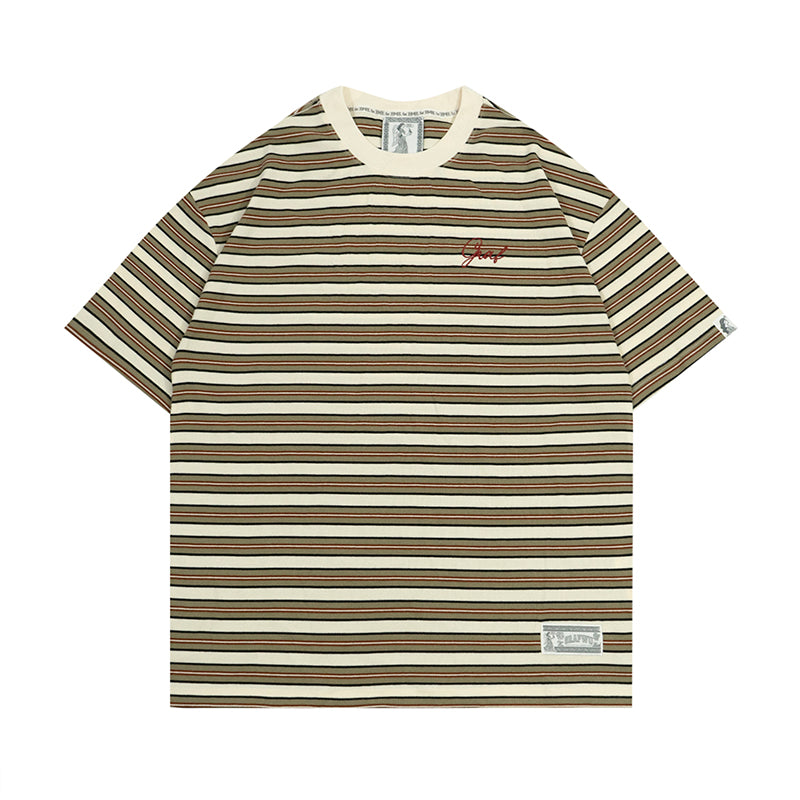GRAFWU Simple Letter Embroidery Stripes T-Shirts