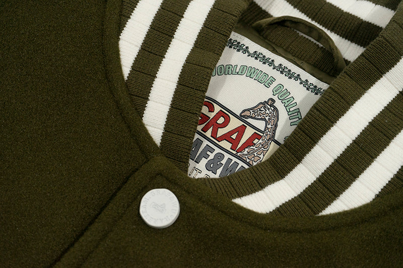 GRAF&WU Soldier Deer Woolen Leather-sleeved Baseball Jacket