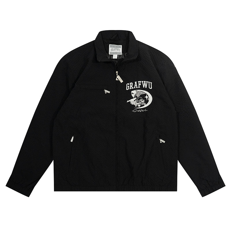 GRAF&WU Angel Embroidery DRILL Street Plaid Casual Coat