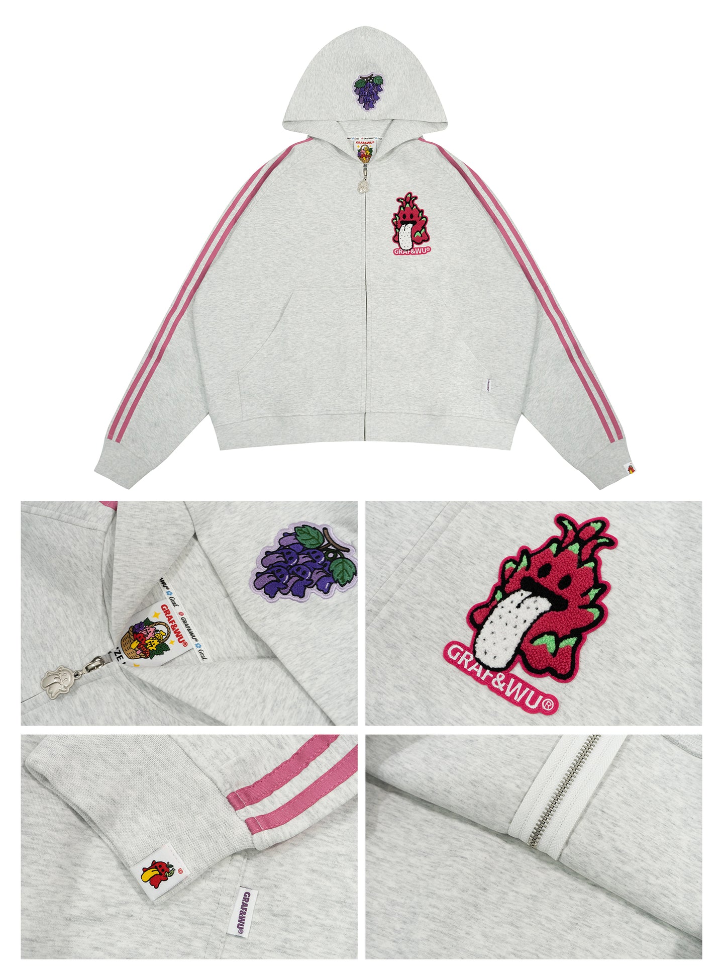 GRAF&WU Fruit Party Peach Lychee Banana Cute Ghost Thin Zip-up Hoodie