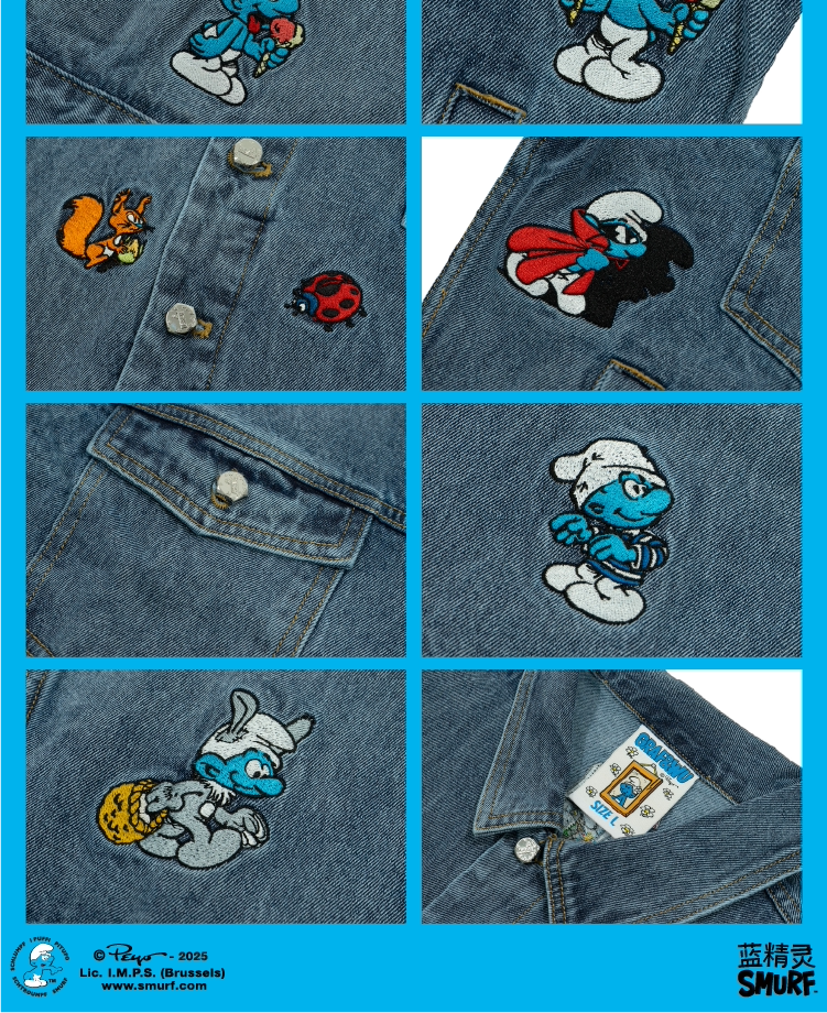 GRAF X SMURF Animal Character Embroidered Denim Jacket