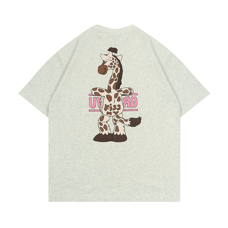 GRAFWU Kiss My Pink Letter Giraffe T-Shirts