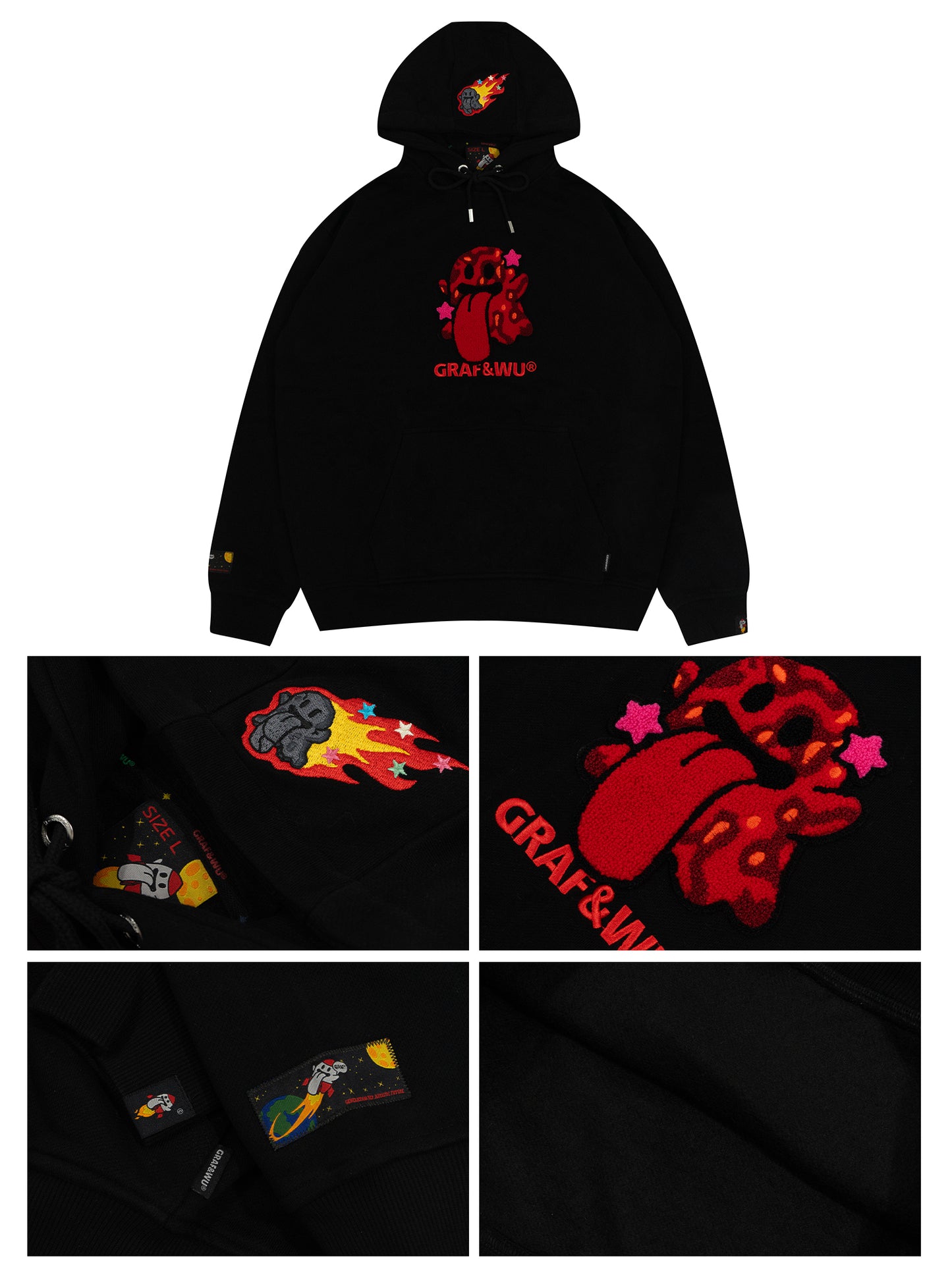 GRAF&WU Solar System Toweling Embroidery Planets Cute Ghost Hoodie