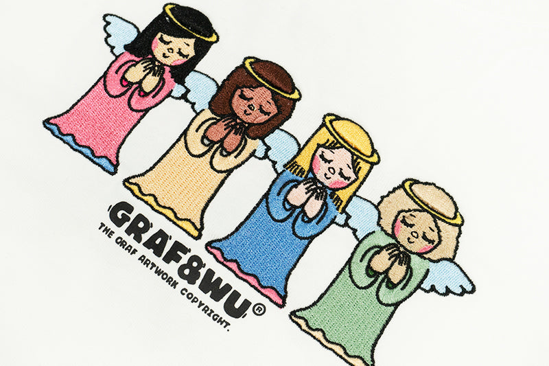GRAFWU 4 Girls Angels Praying Embroidered T-Shirt