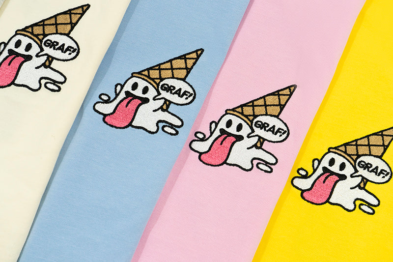 GRAF&WU 【Summer Special】T-shirts12 Ice Cream Cute Ghost Short Sleeves Embroidered Short Sleeve Men Women Cotton Casual T-shirt