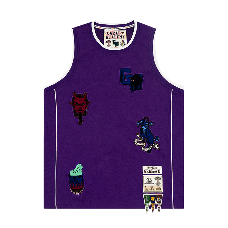 GRAFWU Devil Black Cat Two-Headed Sheep Embroidery Basketball Vest