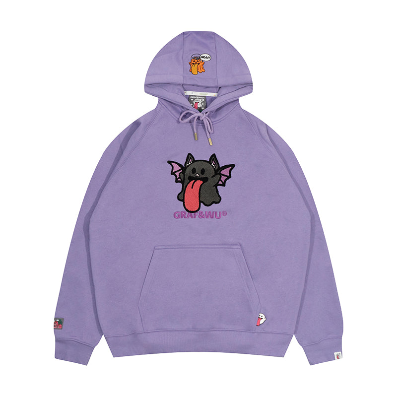 GRAF&WU Halloween Godzilla Unicorn Cute Ghost Embroidery Fleece Hoodie