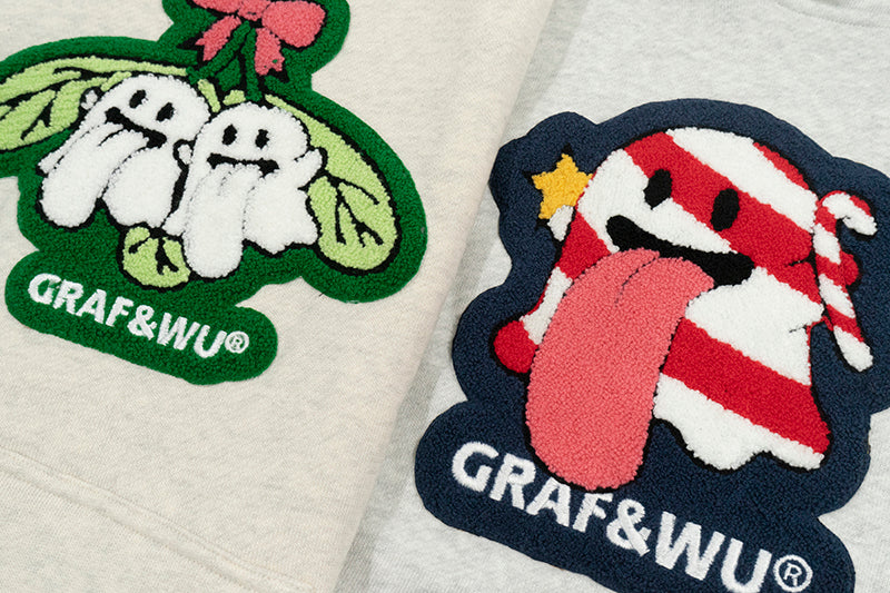 GRAF&WU Christmas Special Cute Ghost Mistletoe Holly Fleece Hoodie