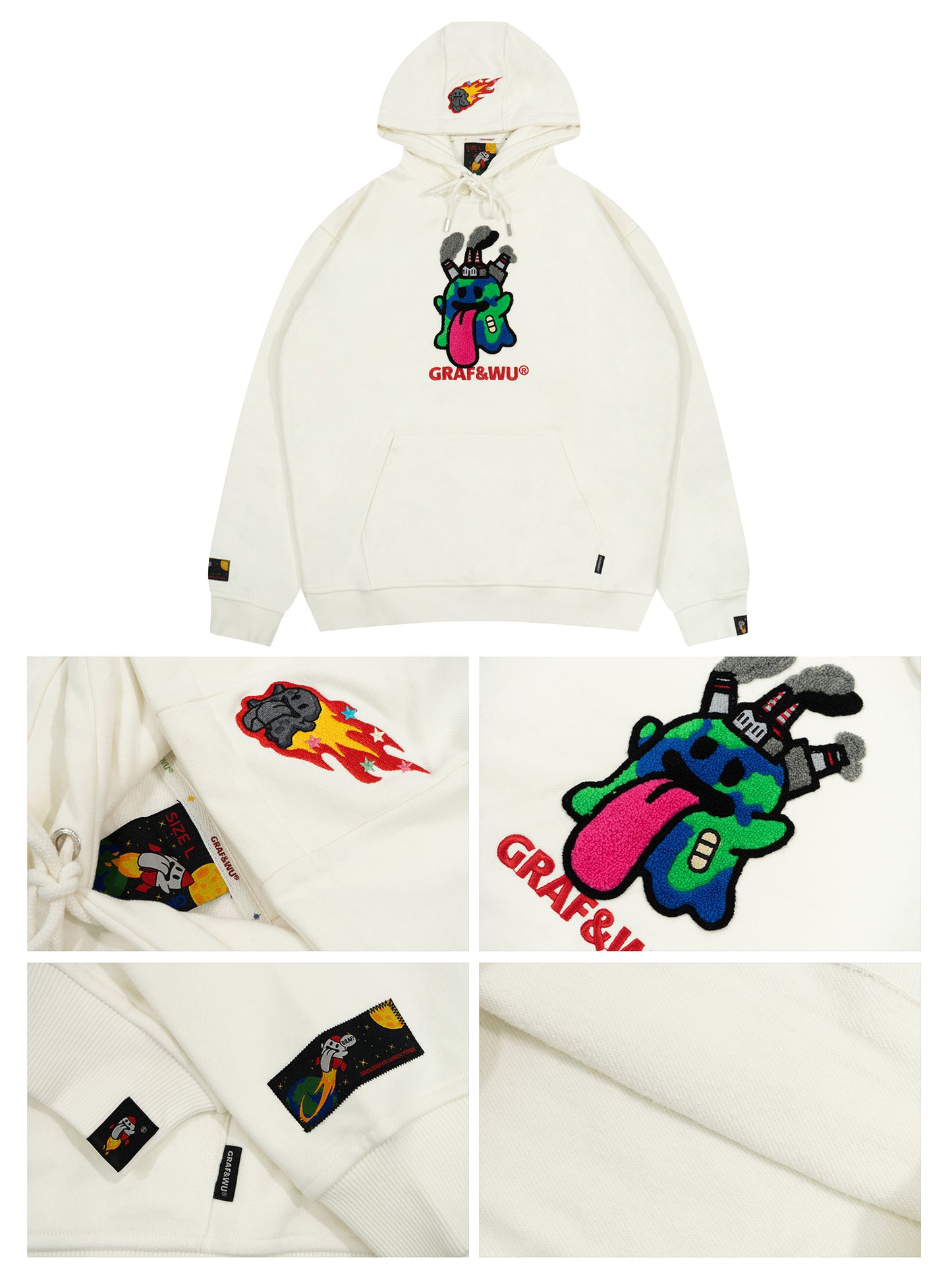 GRAF&WU Solar System Toweling Embroidery Planets Cute Ghost Hoodie