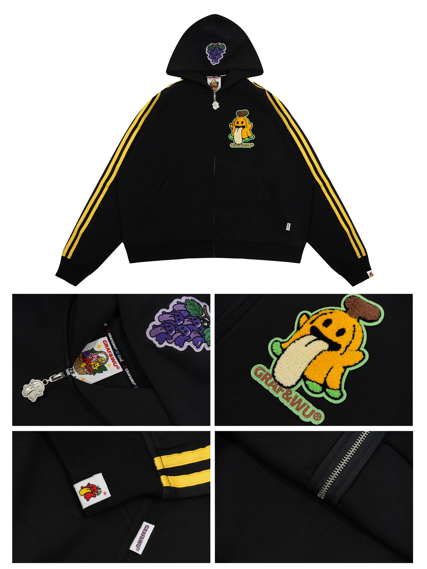 GRAF&WU Fruit Party Peach Lychee Banana Cute Ghost Thin Zip-up Hoodie