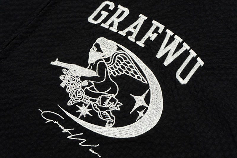 GRAF&WU Angel Embroidery DRILL Street Plaid Casual Coat