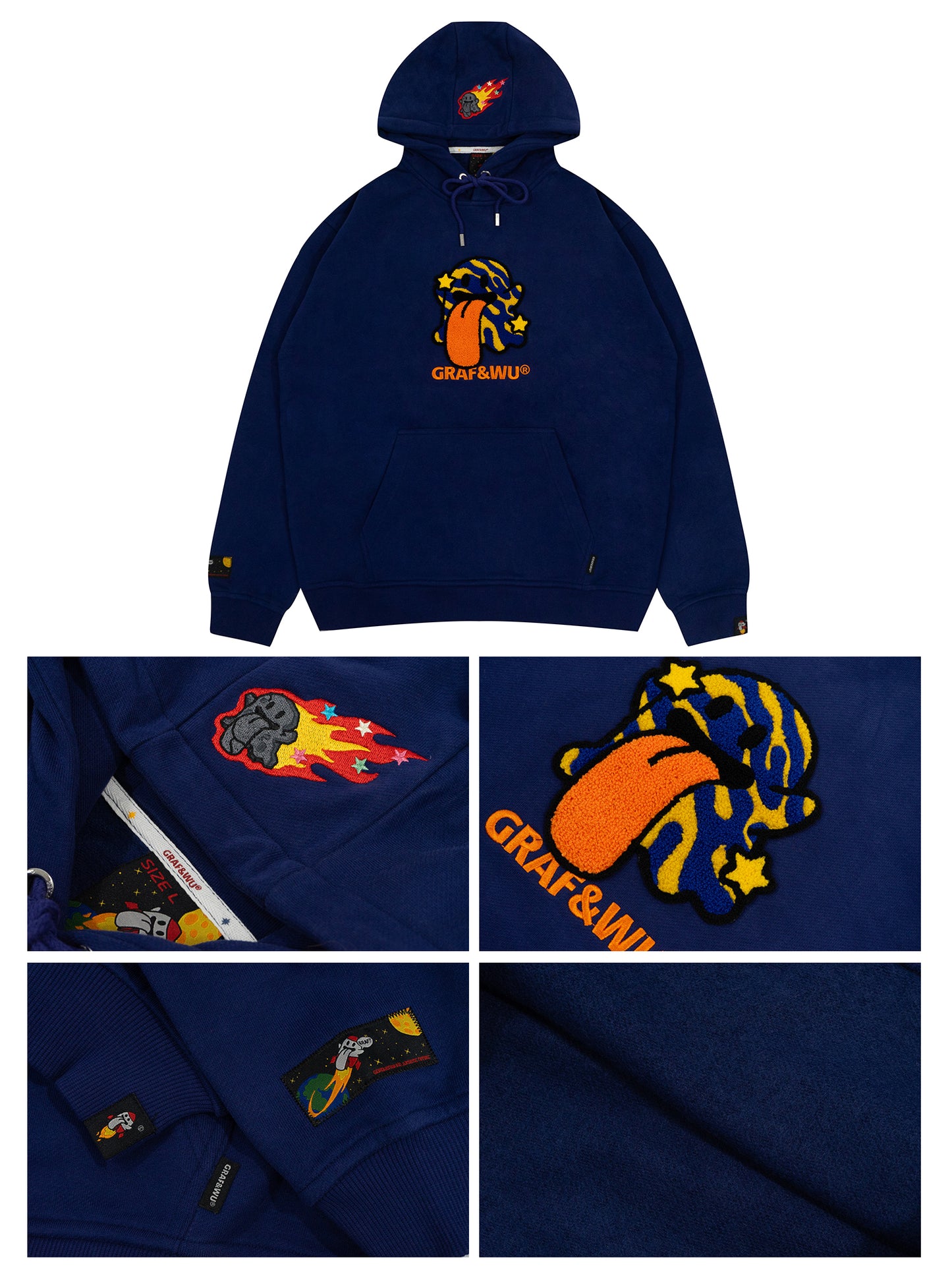 GRAF&WU Solar System Toweling Embroidery Planets Cute Ghost Hoodie