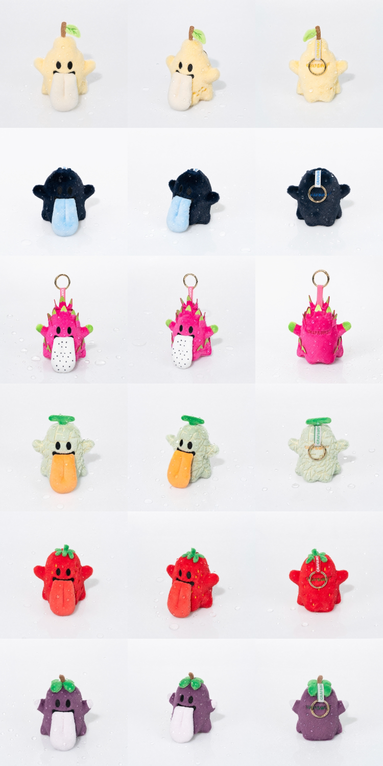 GRAFWU Fruit Party Peach Lychee Banana Plush Cute Ghost Bag Charm Doll