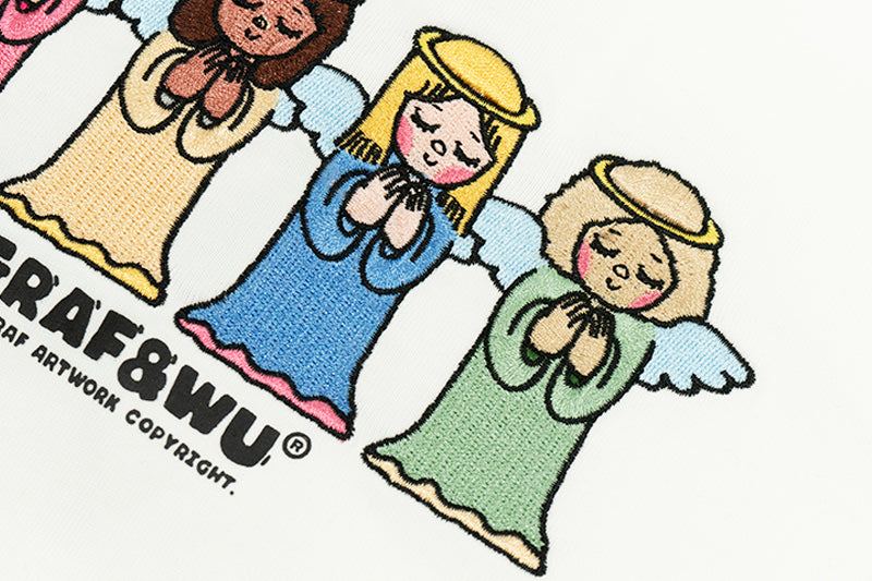 GRAFWU 4 Girls Angels Praying Embroidered T-Shirt