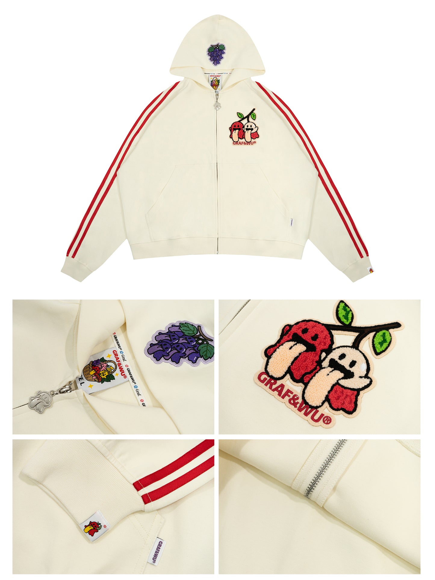 GRAF&WU Fruit Party Peach Lychee Banana Cute Ghost Thin Zip-up Hoodie