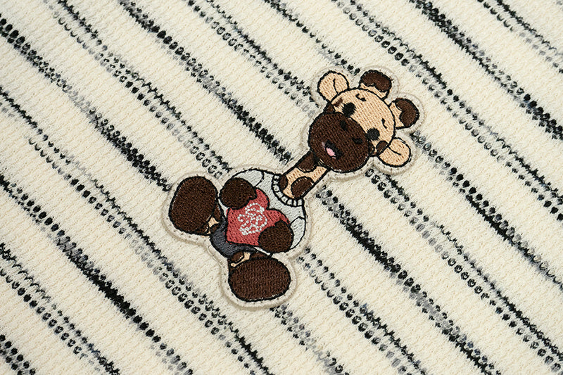 GRAFWU Giraffe Doll Holding Love Embroidered Stripes T-shirts