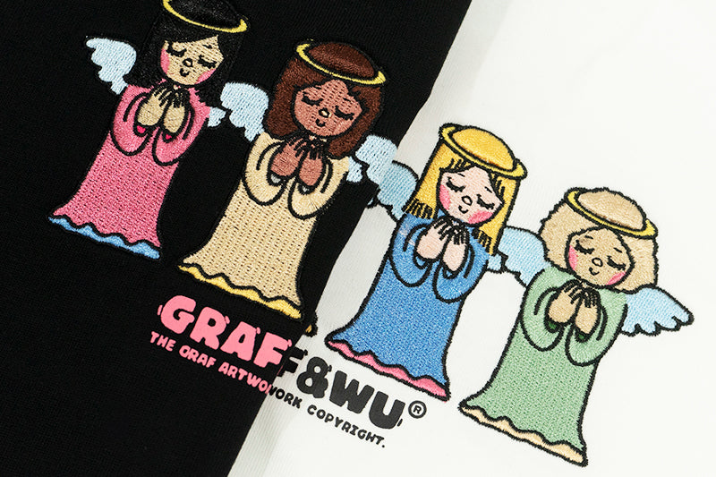 GRAFWU 4 Girls Angels Praying Embroidered T-Shirt