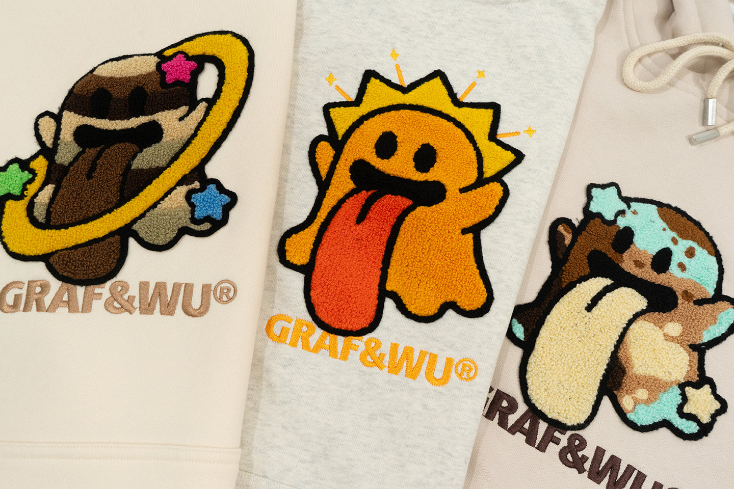 GRAF&WU Solar System Toweling Embroidery Planets Cute Ghost Hoodie