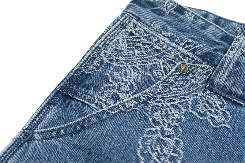 GRAFWU Jacquard Denim Embroidery Shorts