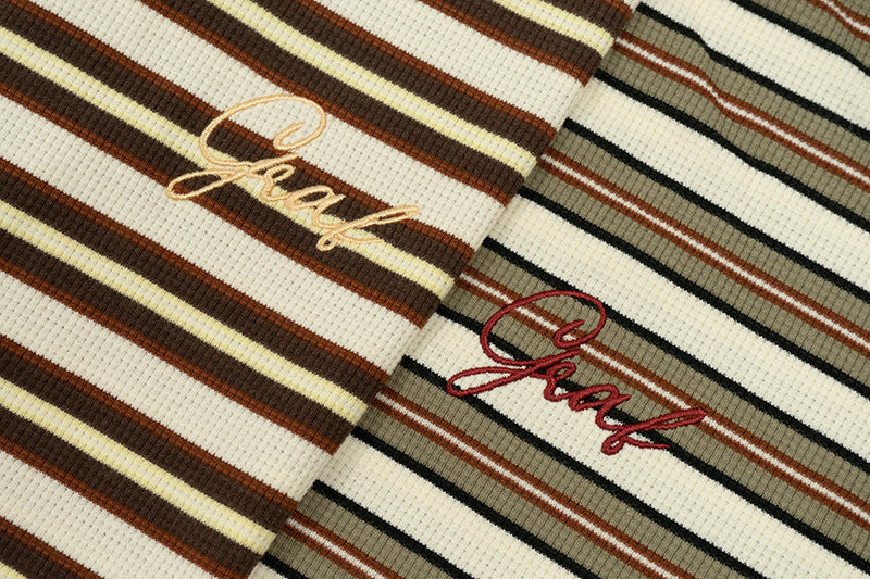 GRAFWU Simple Letter Embroidery Stripes T-Shirts