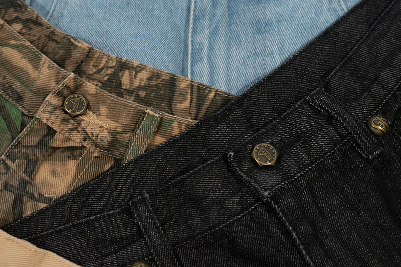 GRAF&WU Shorts Tree Branch Camouflage Ripped Pants Metal Copper Label Ak47 Angel Giraffe Lumberjack Shorts Casual Hip Hop Cargo Shorts