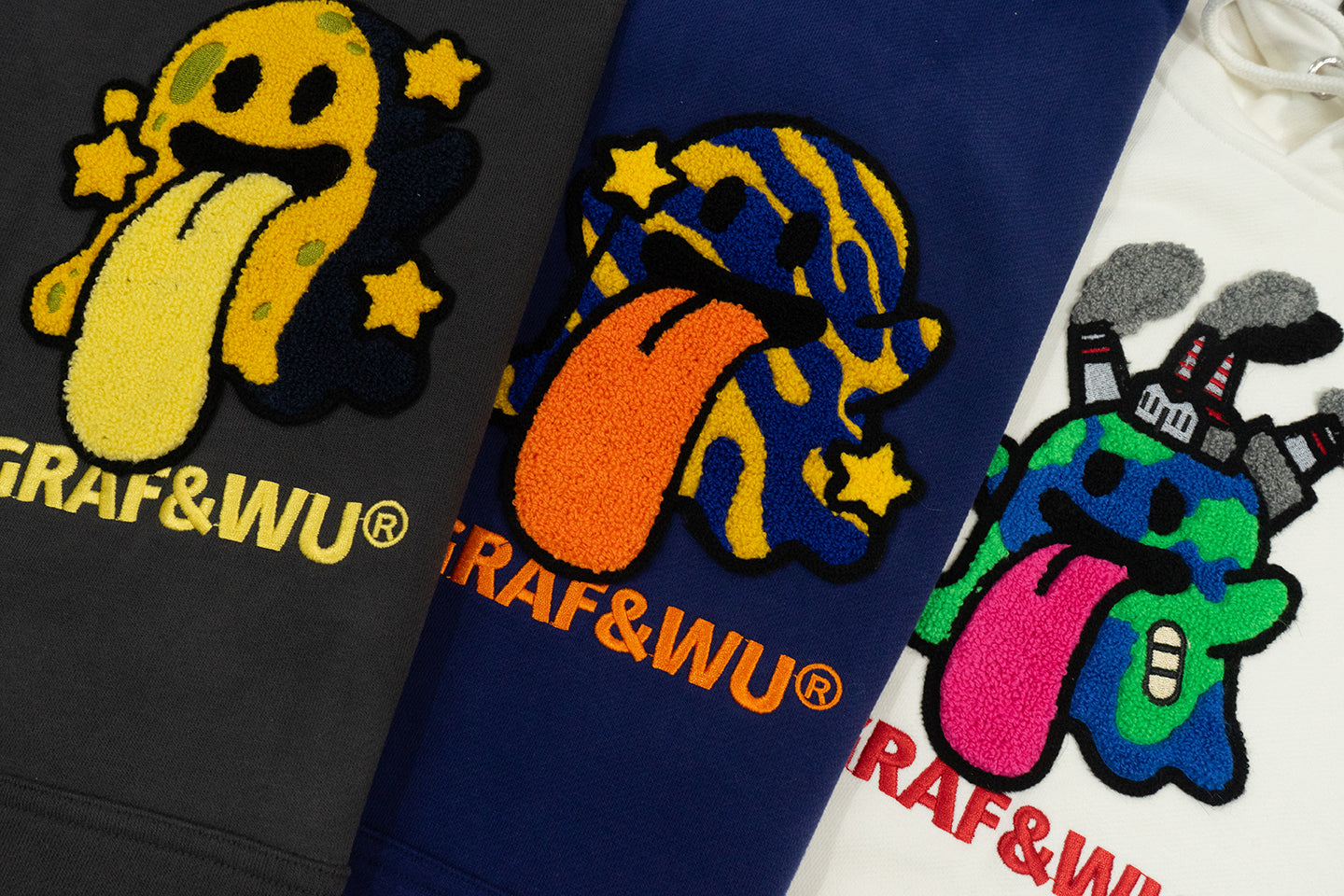 GRAF&WU Solar System Toweling Embroidery Planets Cute Ghost Hoodie