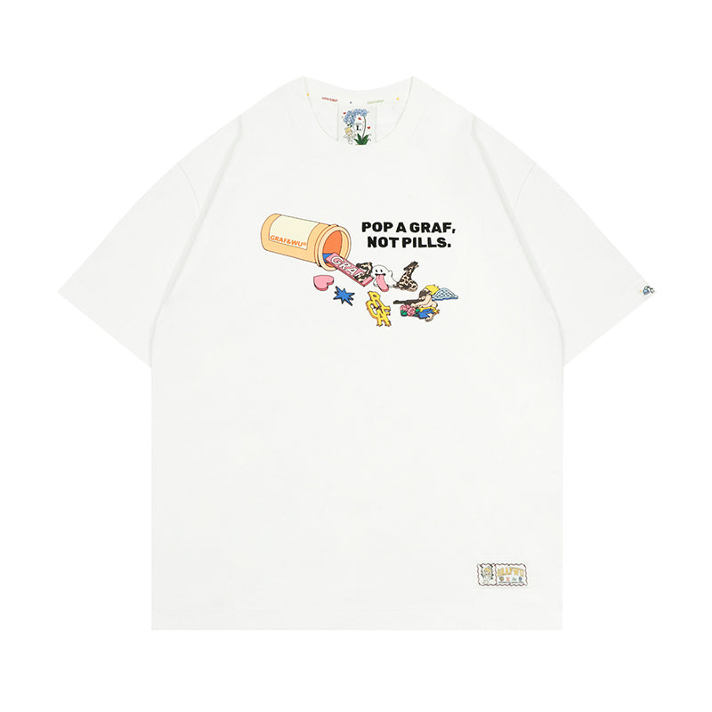 GRAFWU Less Medicine Healthy Embroidery T-Shirts