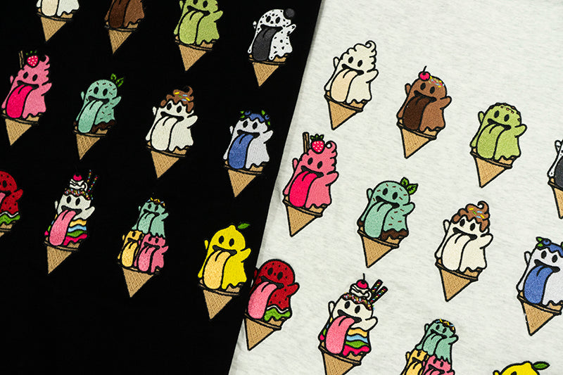 GRAF&WU 【Summer Special】T-shirts12 Ice Cream Cute Ghost Short Sleeves Embroidered Short Sleeve Men Women Cotton Casual T-shirt