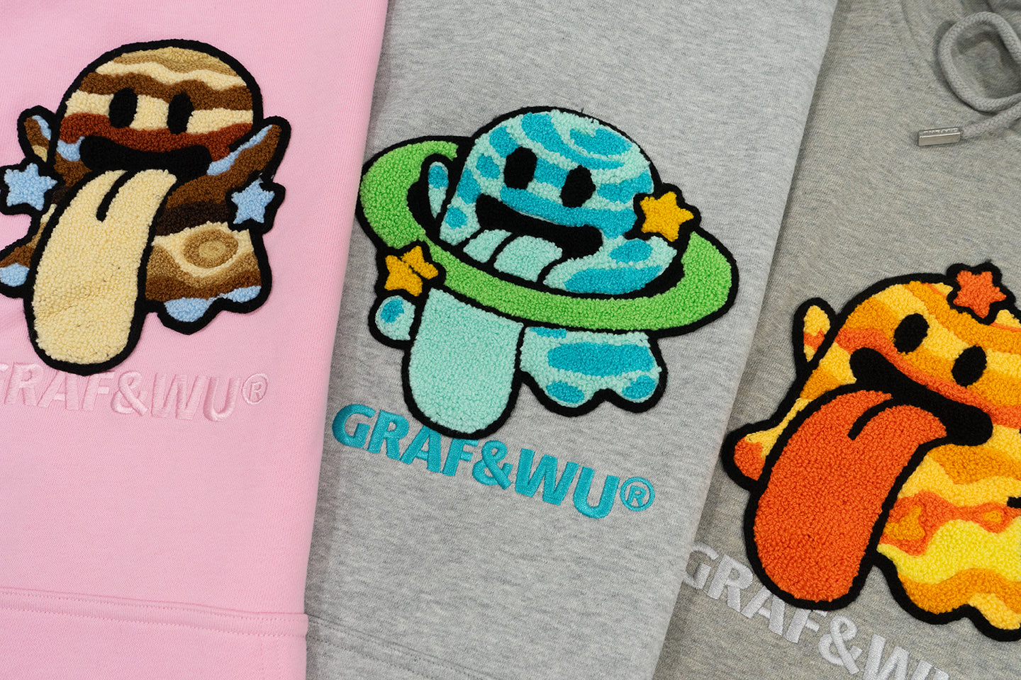 GRAF&WU Solar System Toweling Embroidery Planets Cute Ghost Hoodie