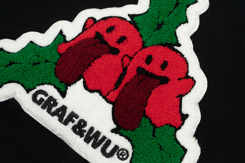 GRAF&WU Christmas Special Cute Ghost Mistletoe Holly Fleece Hoodie