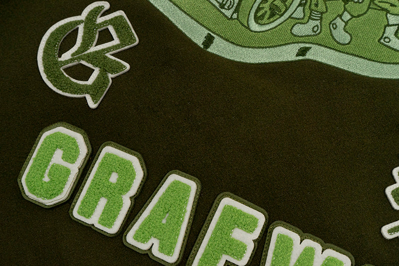 GRAF&WU Soldier Deer Woolen Leather-sleeved Baseball Jacket