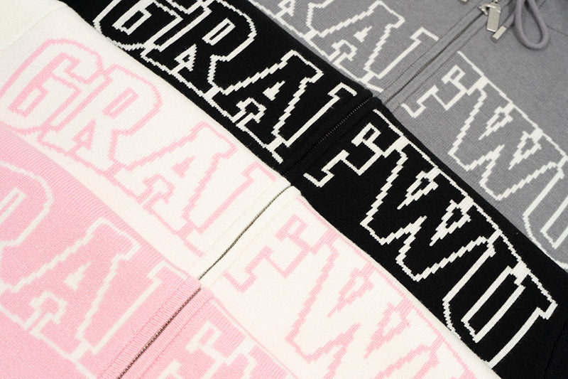 GRAF&WU Soft Knitted Warm Letter Thick Zip-up Sweater