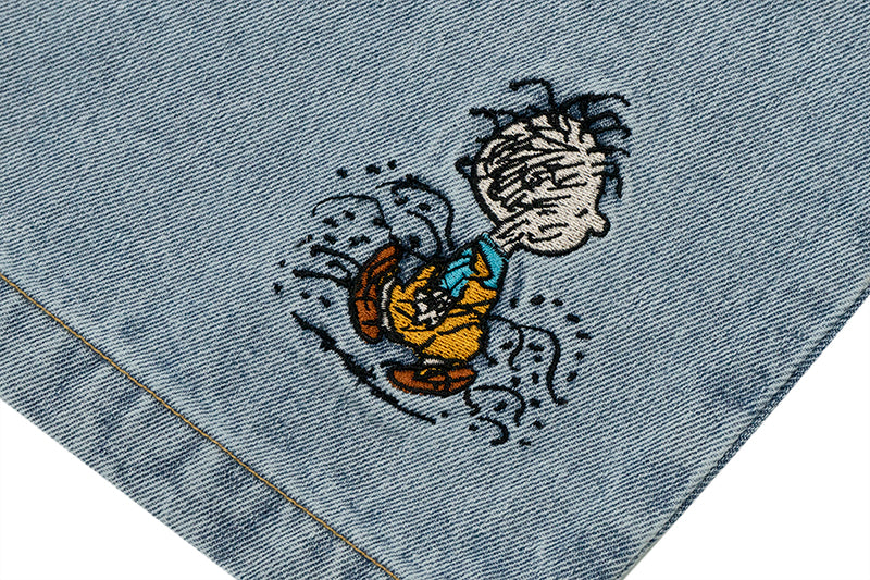 GRAF X Peanuts【Snoopy Collaboration】Jeans Charlie Brown Lucy Embroidered Pants Baggy Fit Denim Trousers Men Women Classic Straight-Leg Denim