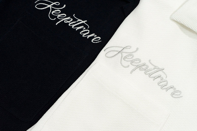 GRAF&WU Towel Striped Embroidered Cursive Keep It Rare Vacation Style T-shirt