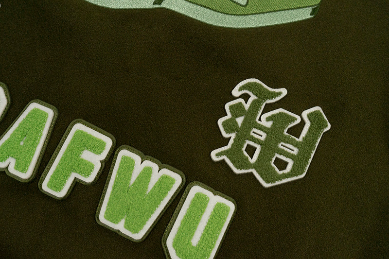 GRAF&WU Soldier Deer Woolen Leather-sleeved Baseball Jacket
