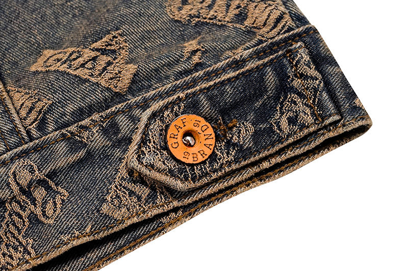 GRAF&WU Retro Jacquard Embroidered Sleeveless Denim Vest