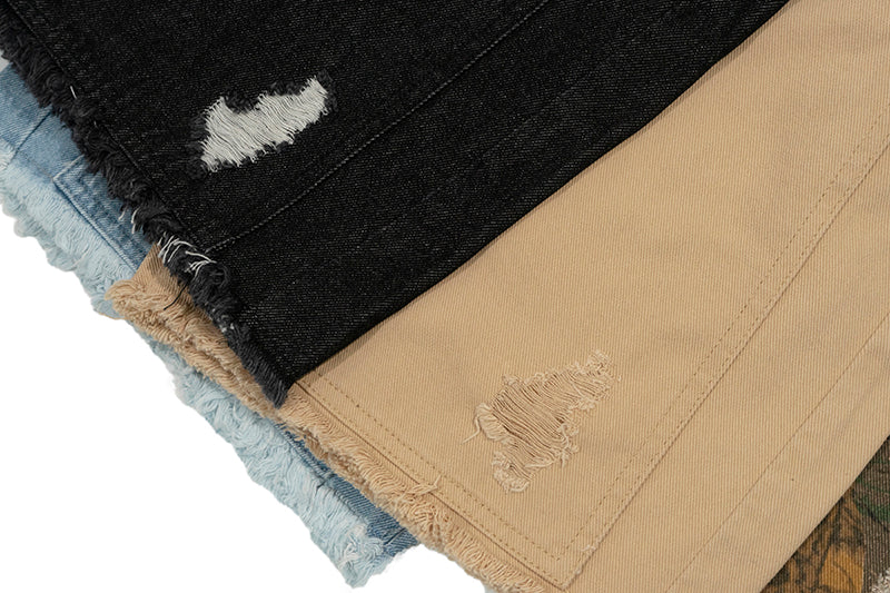 GRAF&WU Shorts Tree Branch Camouflage Ripped Pants Metal Copper Label Ak47 Angel Giraffe Lumberjack Shorts Casual Hip Hop Cargo Shorts