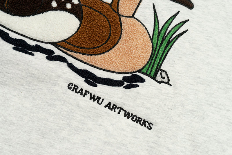 GRAF&WU Ducks Eembroidery Couple Fleece Crewneck Sweatshirt