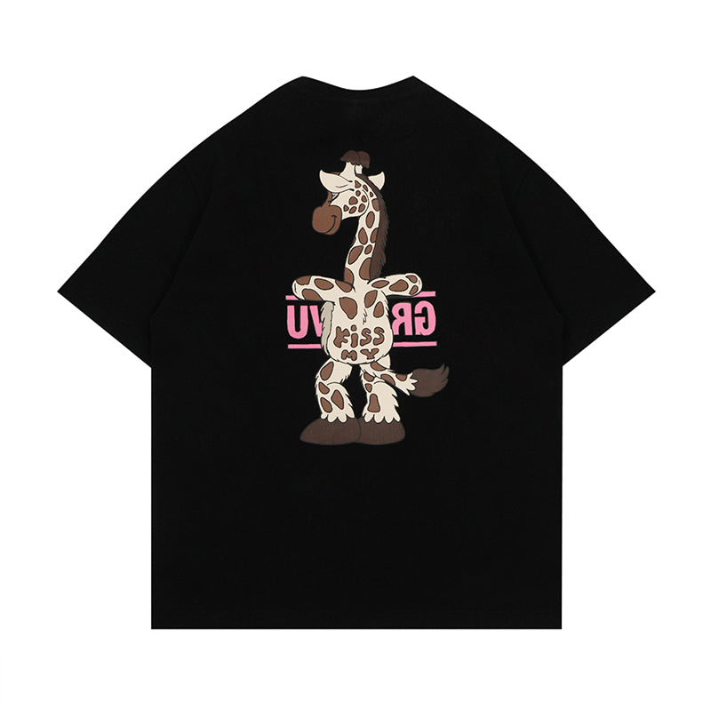 GRAFWU Kiss My Pink Letter Giraffe T-Shirts
