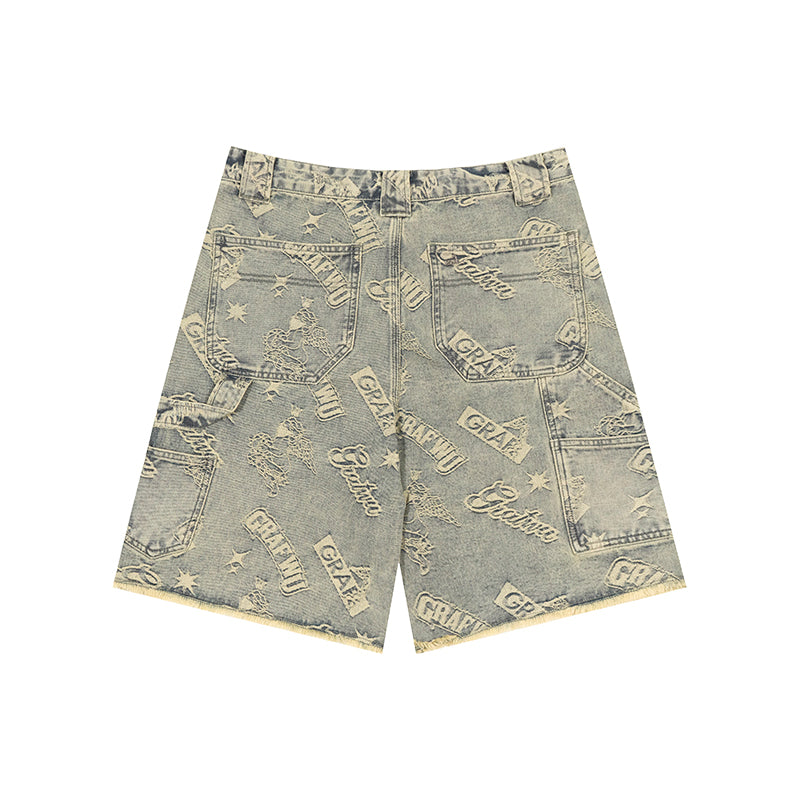 GRAFWU Jacquard Denim Embroidery Shorts